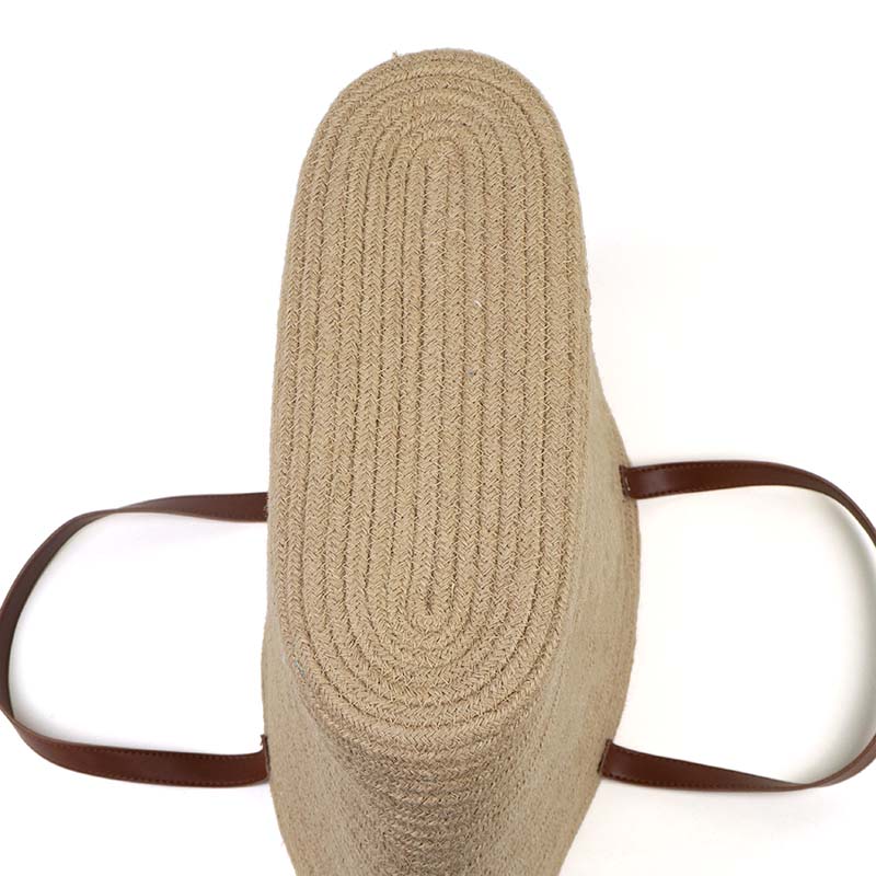 Natural Jute Tote Bag Bucket Shape Leather Handle