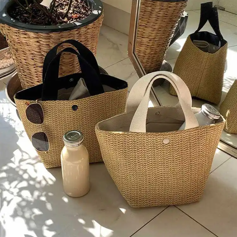 Woven Straw Bucket Bag Basket Beach Bag