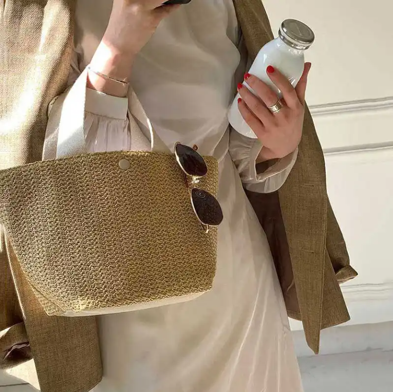 Woven Straw Bucket Bag Basket Beach Bag