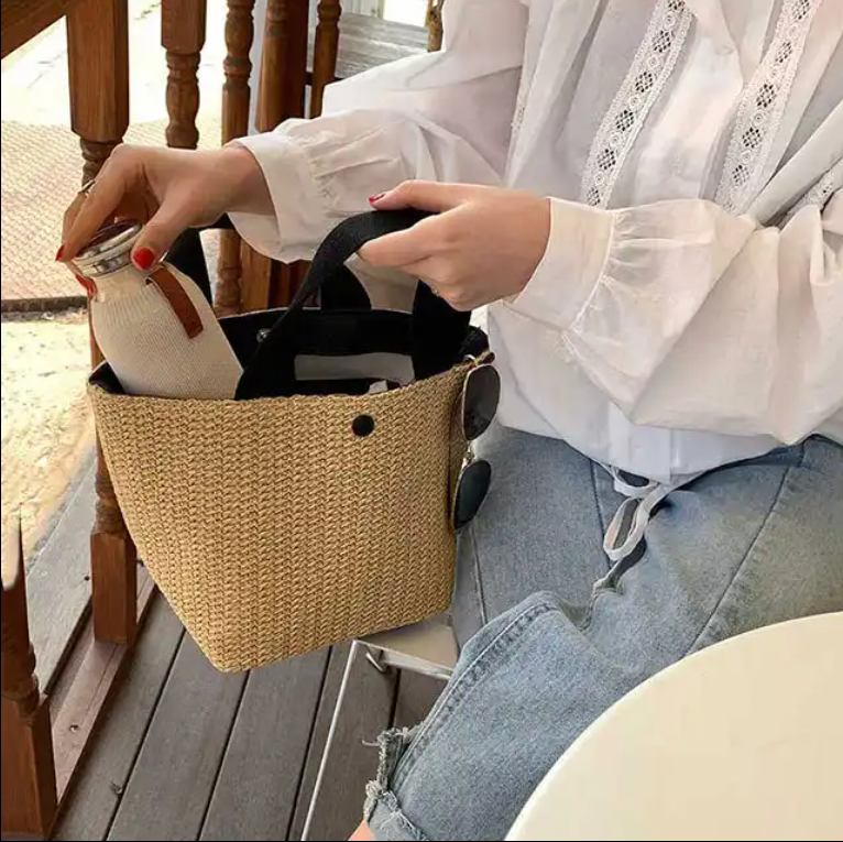 Woven Straw Bucket Bag Basket Beach Bag