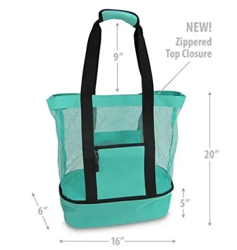 Double Layer Insulation Cooler Beach Mesh Tote Bag