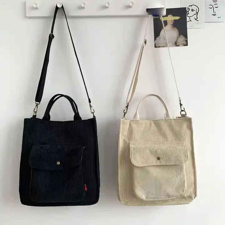 Corduroy Tote Bag With Pocket