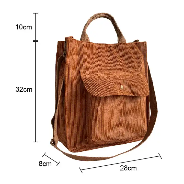 Corduroy Tote Bag With Pocket