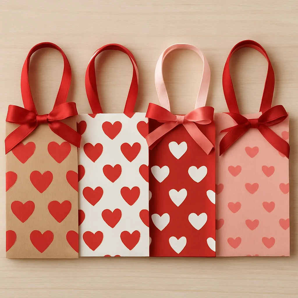 Valentine's Day bags with hearts and ribbons